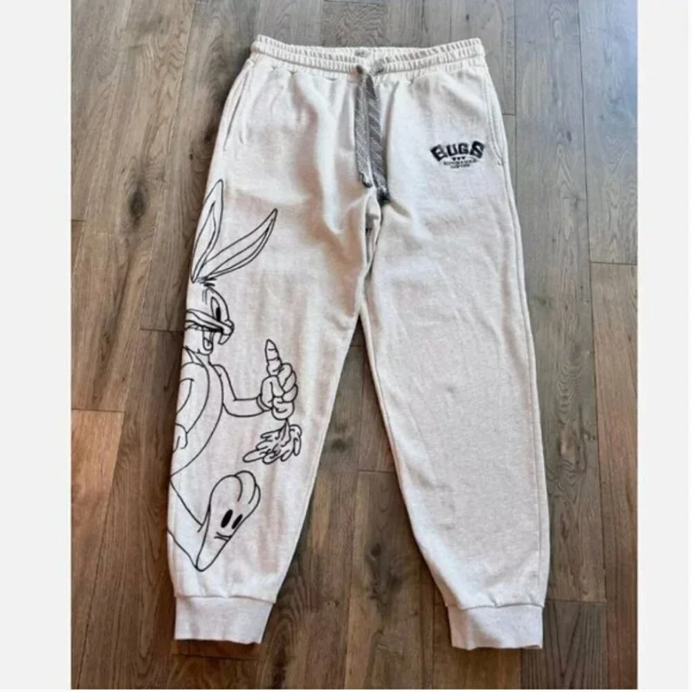 Scotch & Soda x Looney Tunes Sweatpants Size XXL Gray Embroidered Organic Cotton